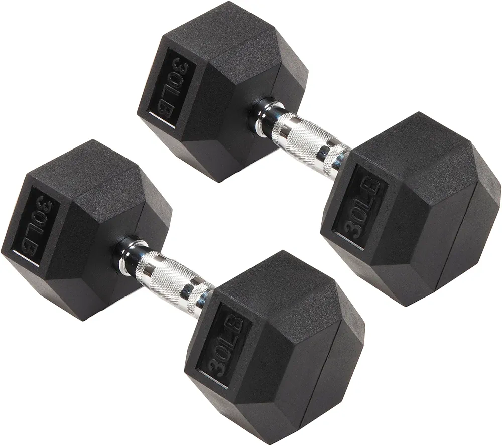 Signature Fitness Premium Rubber Encased Hex Dumbbell