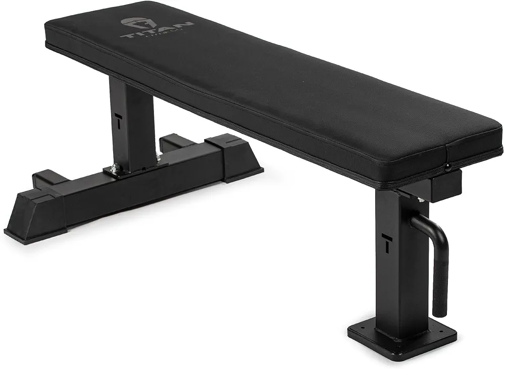 Titan Fitness Elite Series Single Post Flat Bench, 2.5" Thick HeftyGrip Vinyl Pad, Rated 1,000 LB, Dedicated Home Gym Competition Weightlifting & Strength Training Utility Bench