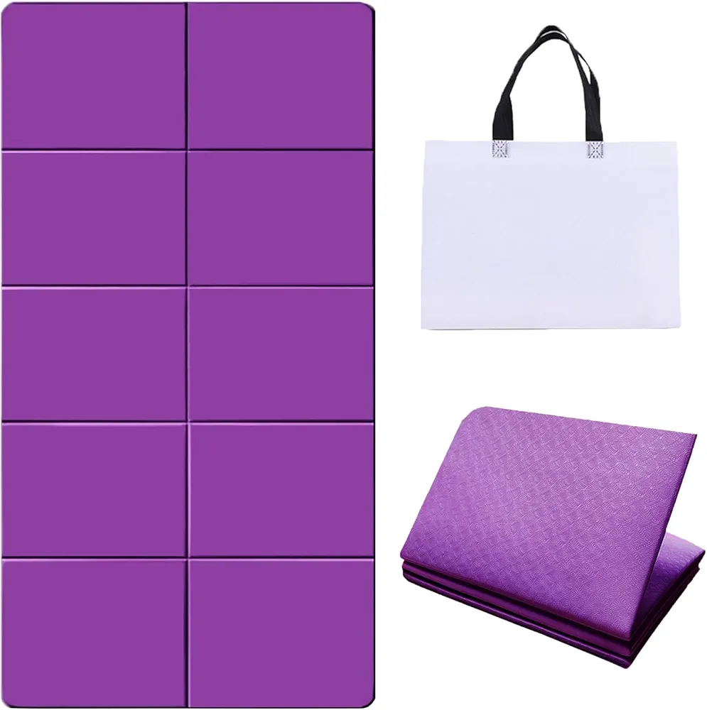 Foldable Yoga Gym Pilates Mats, Folding Exercise Mats Non Slip for Home Workout, Excersing Fitness Travel Packable Thick Mat, Easy to Carry Outdoor