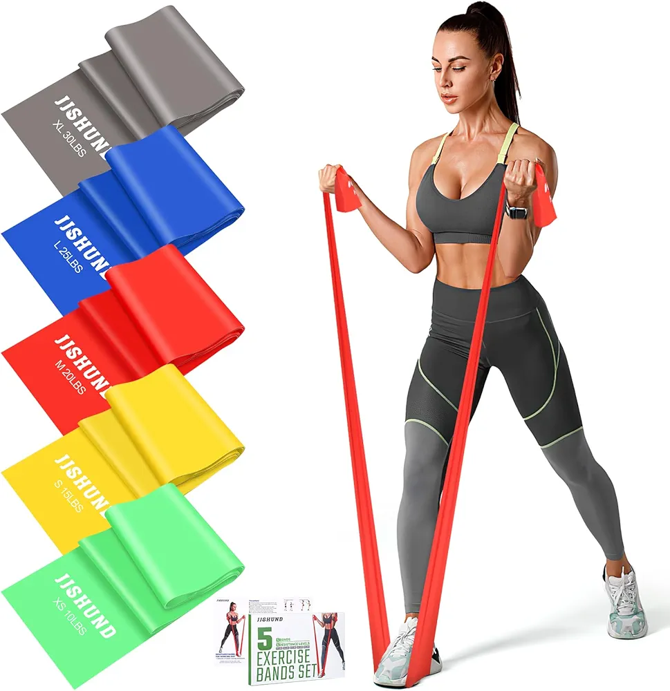 Resistance Bands Set, 5 Pcs Exercise Bands Elastic Stretch Bands for Yoga Pilates Fitness Stretching Strength Training, Workout Bands for Home Gym