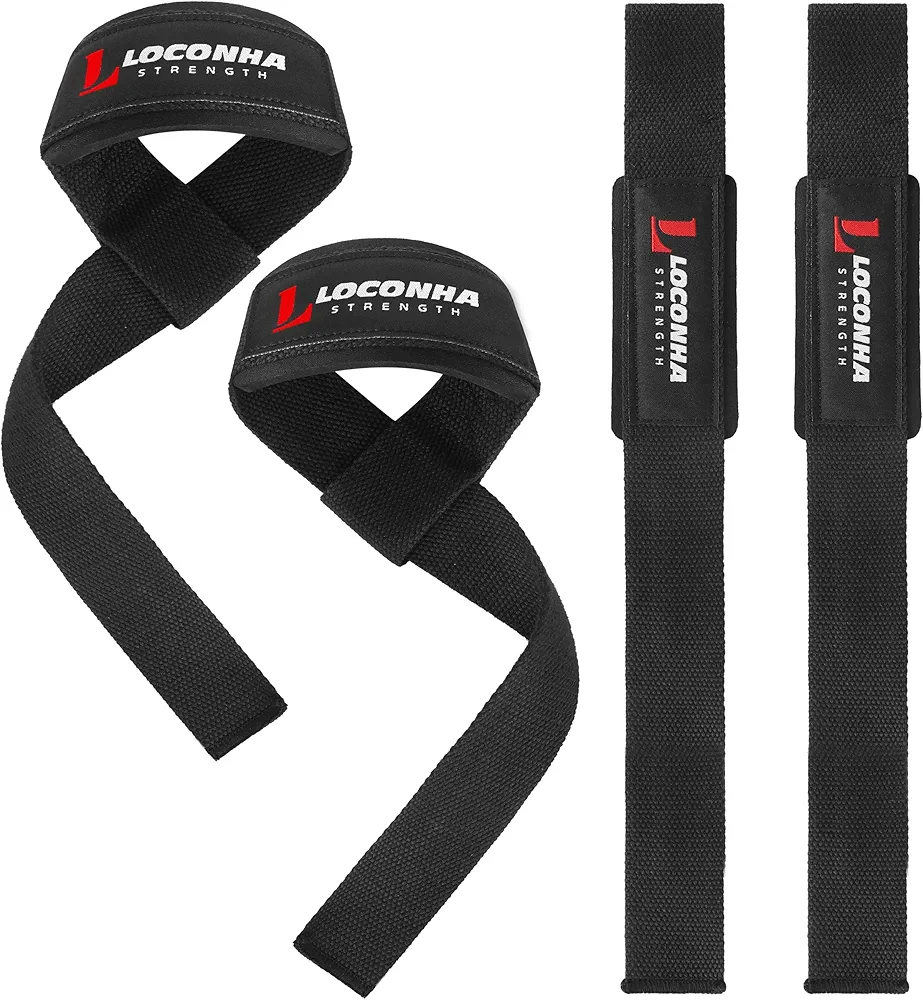 2 Pair Lifting Straps for Weightlifting, Bodybuilding, Strength Training with Neoprene Cushioned Wrist Padded - 20 inch Cotton