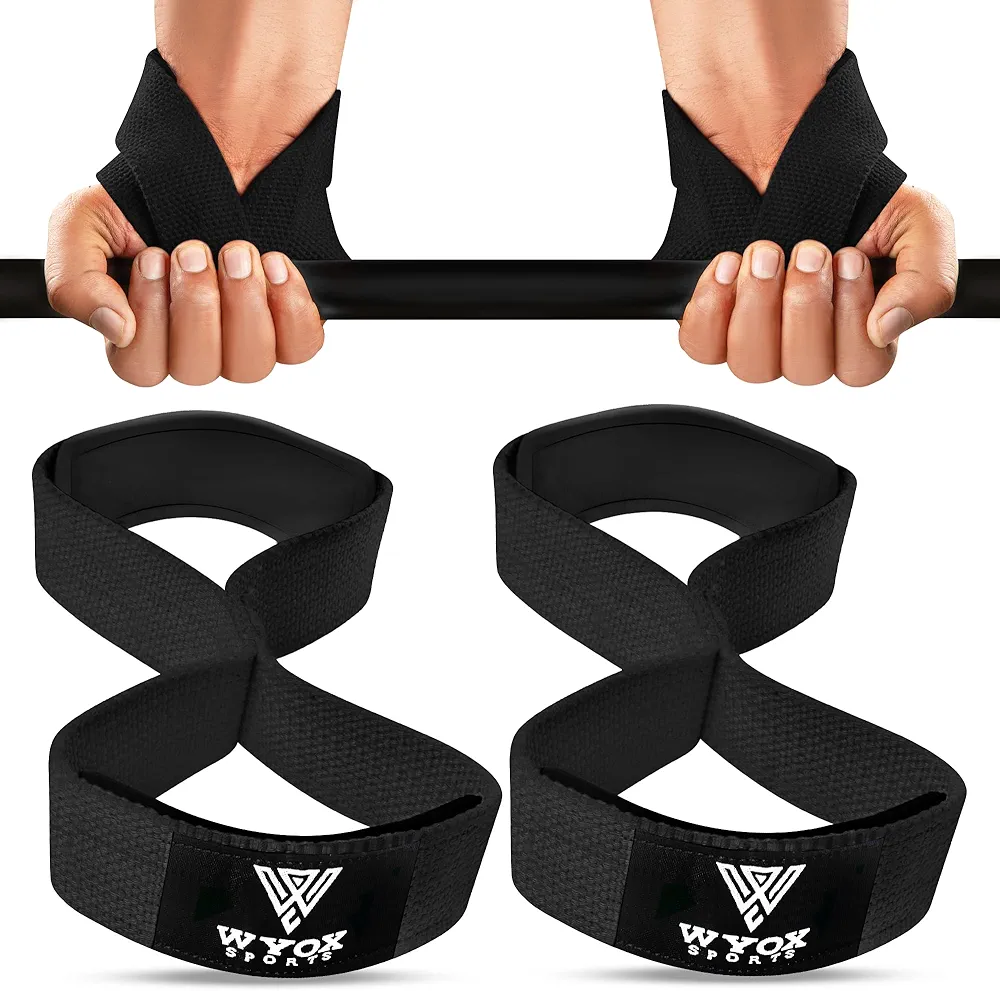 WYOX Figure 8 Weight Lifting Straps for Weightlifting Heavy Duty Deadlifting Workout Straps | Wrist Wraps Gym Equipment Gear Men Women PAIR (Black)