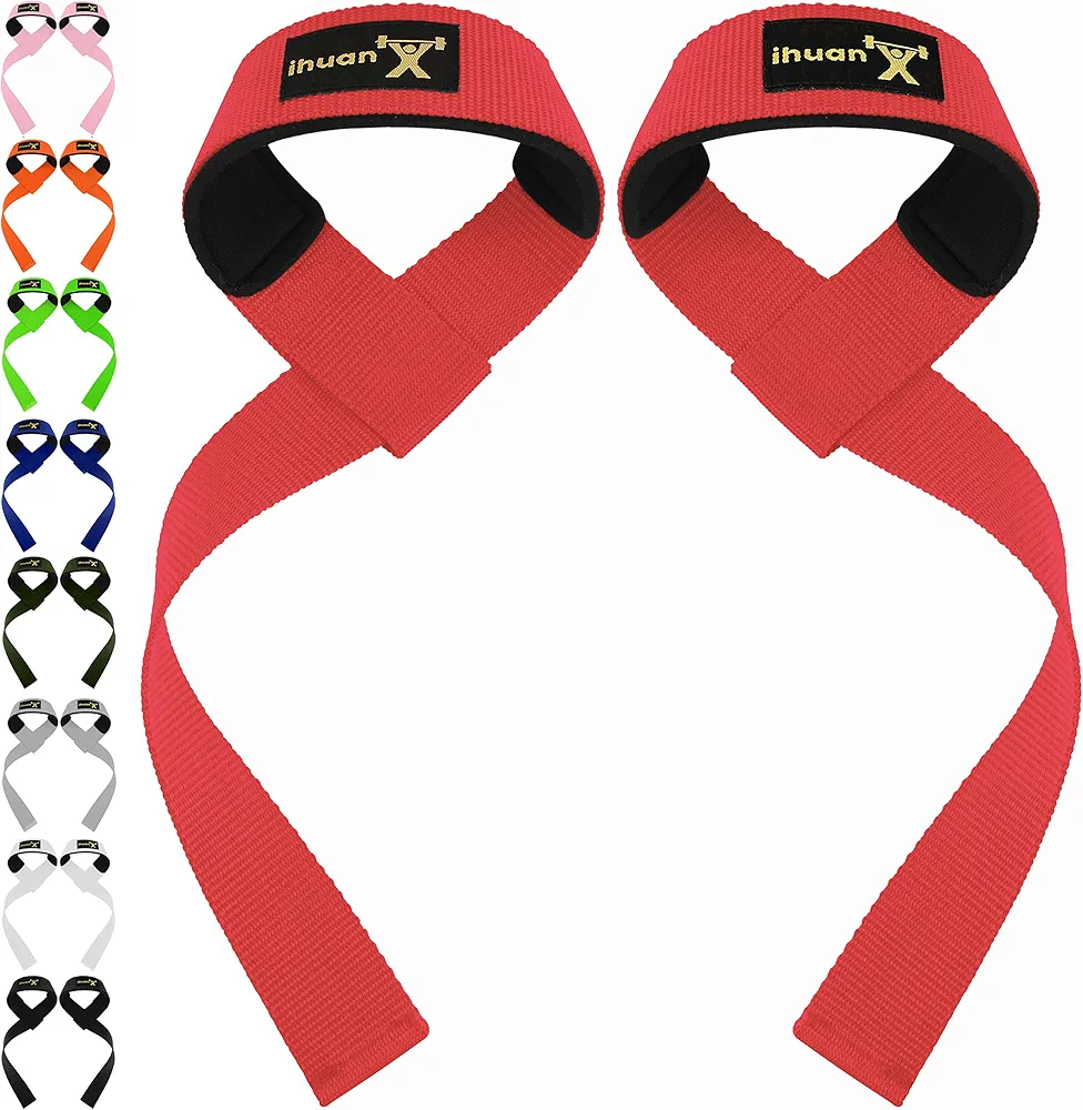 ihuan Wrist Straps for Weight Lifting - Lifting Straps for Weightlifting | Gym Wrist Wraps with Extra Hand Grips Support for Strength Training | Bodybuilding | Deadlifting