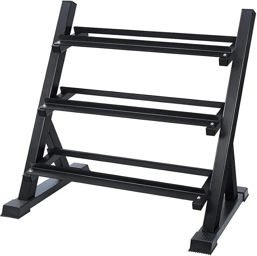 3 Tier Dumbbell Rack Fitness Equipment Storage Rack Barbell Bar Barbell Sheet Storage Rack Stand Only for Home Gym, Weight Rack for Dumbbells,