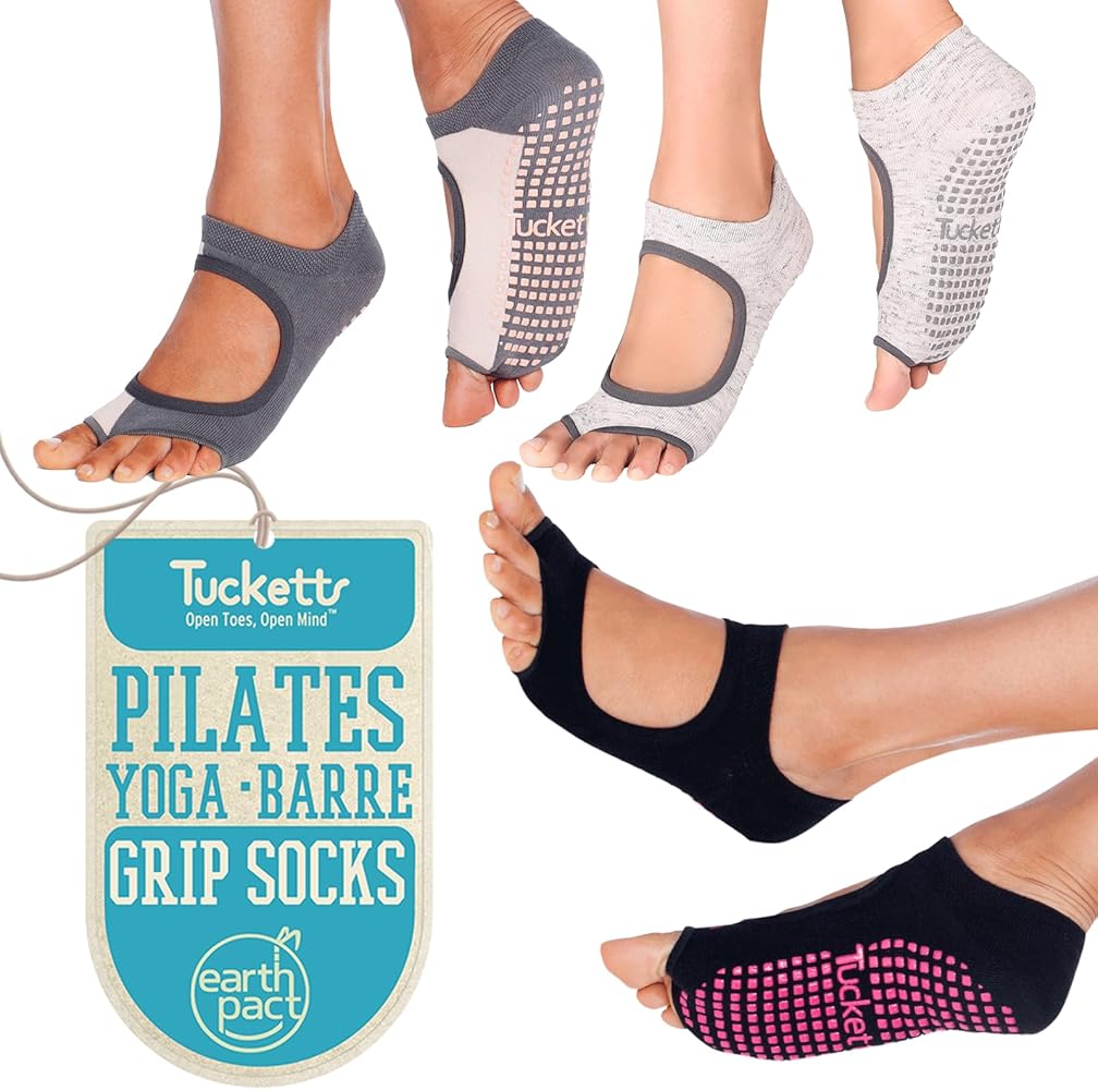 Tucketts Pilates Socks with Grips for Women, Toeless Yoga Socks Non Slip, Home Slipper Socks, Antislip Grip Socks, Size 5-13
