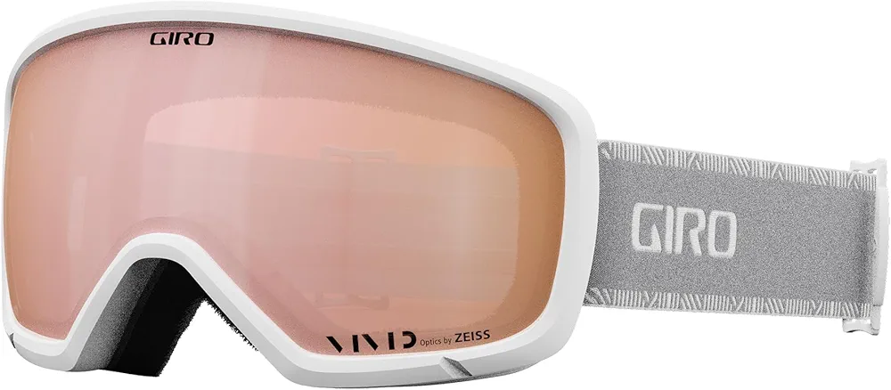 Giro Millie Ski Goggles - Snowboard Goggles for Women and Youth - White/Grey Chute Strap with Vivid Rose Gold Lens