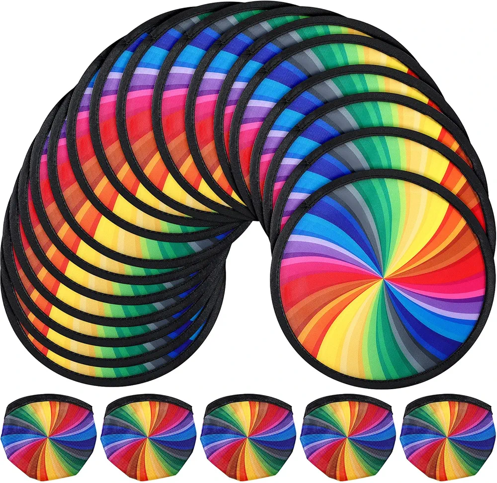 24 Pcs Foldable Flying Disc Fans Set Colorful Folding Pocket Toy Beach Flying Disc for Party Gift Bulk for Halloween Christmas New Year Outdoor Activity Game