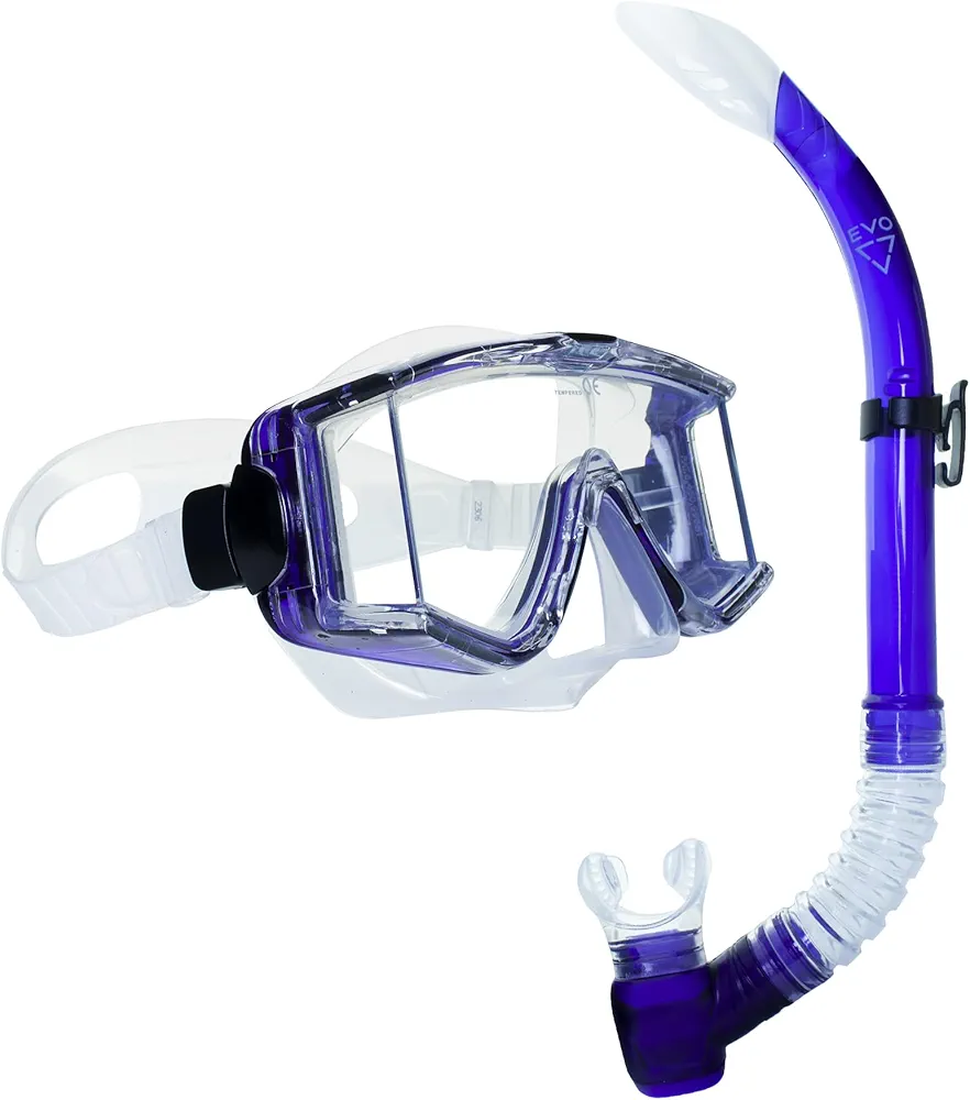 EVO Capri Mask and Snorkel Combo - Dual Lens - Snorkel Mask Adult - Scuba Mask and Snorkel Set Adult - Scuba Diving Mask with Valve - Dive Mask - Scuba Diving Accessories - Scuba Gear