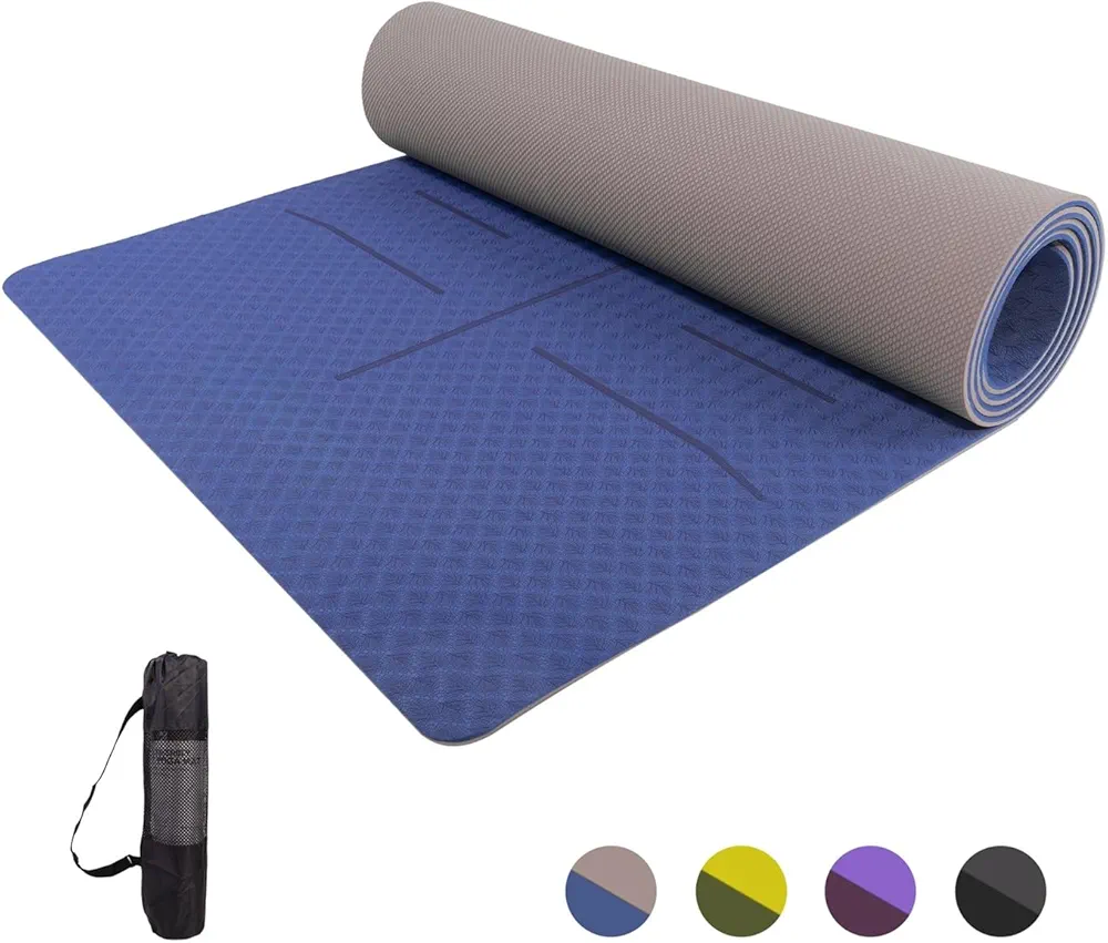 Eco-friendly TPE Yoga Mat,Double Non-slip Grippy Design,High Density Cushion,6mm Thick,lightweight,Free Yoga Bag Included (72"L x 24"W)
