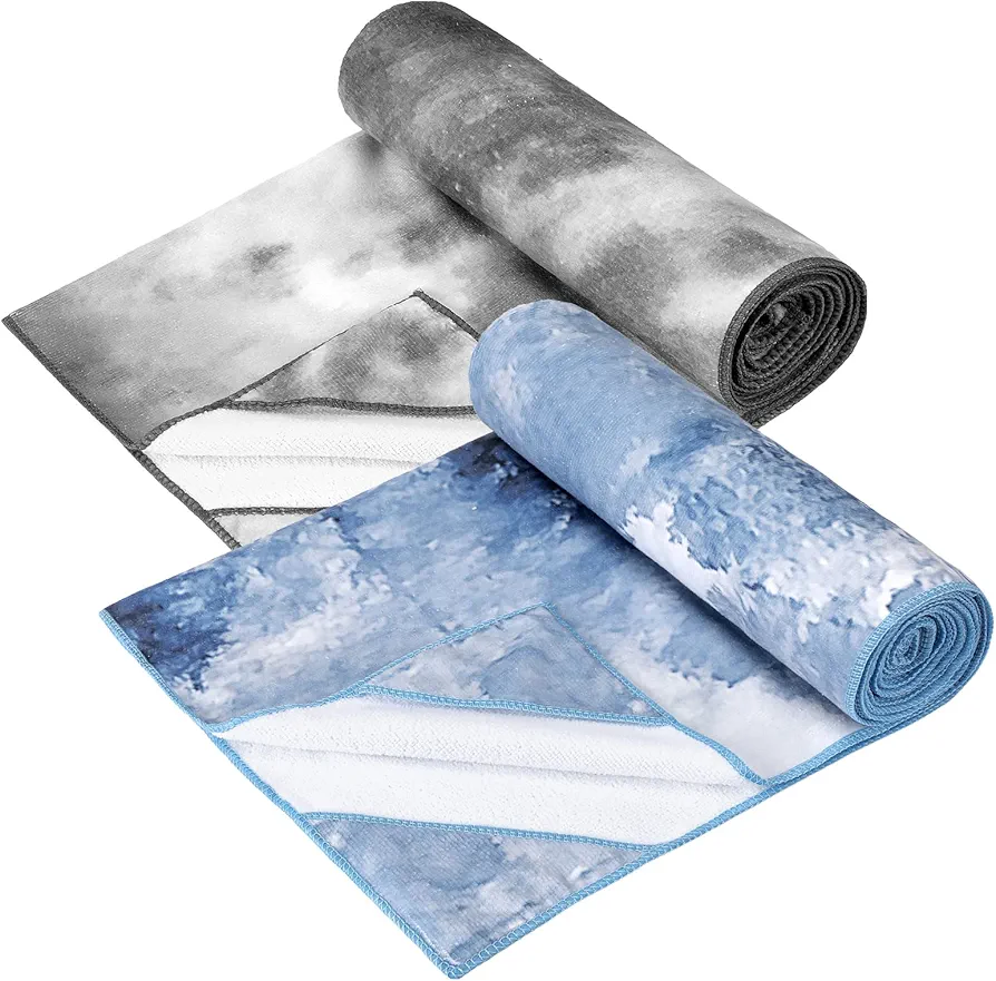2 Pcs Yoga Towel, Non Slip Hot Yoga Mat Towel 73'' x 25'' Soft Sweat Absorbent Yoga Blanket Multicolor Yoga Accessories Workout Towel for Gym Pilates Yoga (Black and Blue)