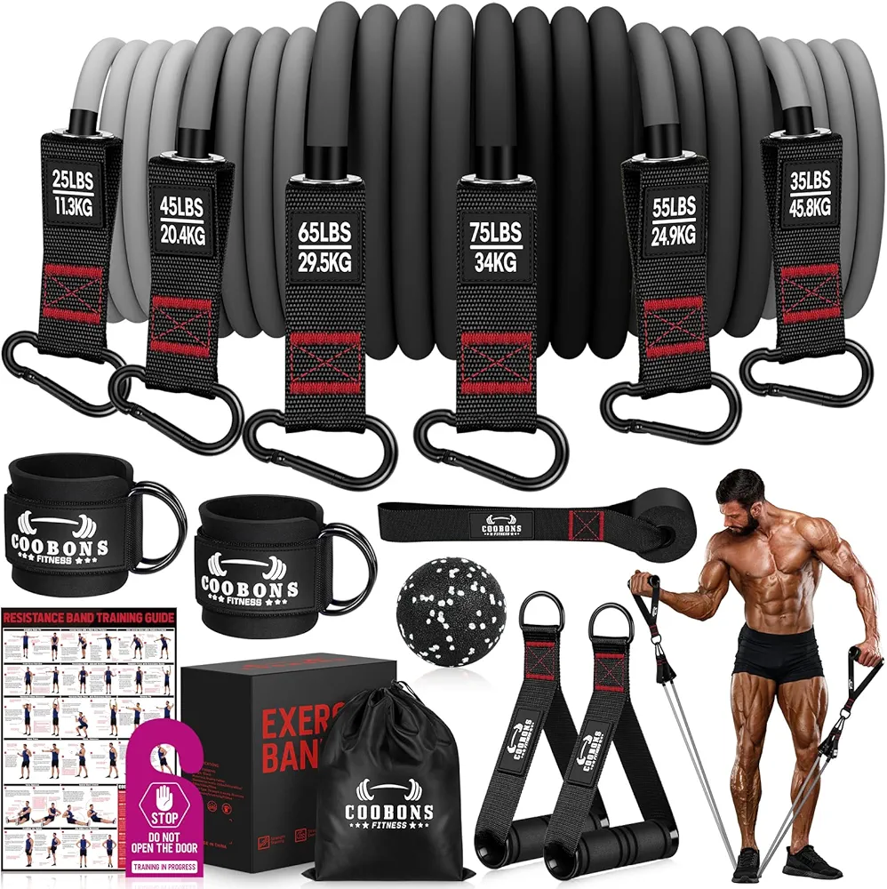 Heavy Resistance Bands for Working Out, 300LBS Exercise Bands with Handles, Workout Bands for Men, Weight Fitness Bands Set for Muscle Training, Strength, Slim, Yoga, Home Gym Equipment