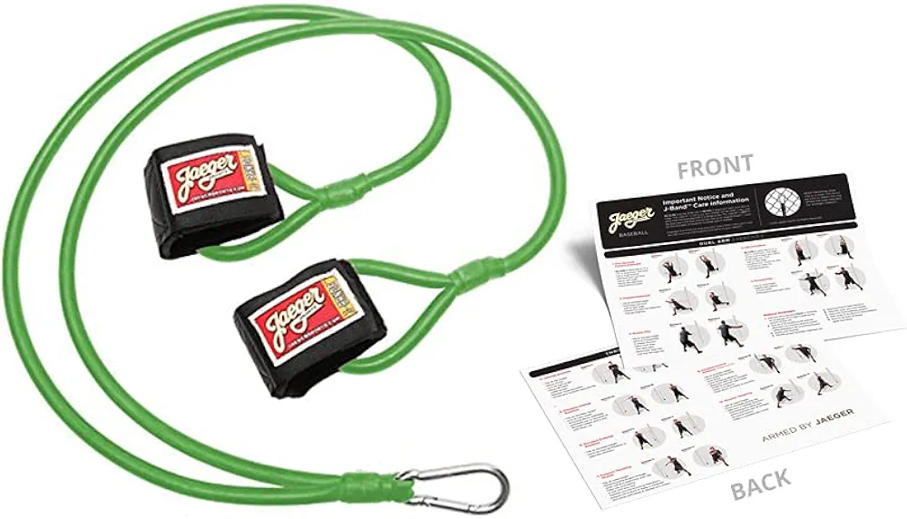 Jaeger J-Bands Resistance Bands for Baseball and Softball Pitchers. Baseball Pitching Trainer and Arm Trainer. Baseball bands for throwing. Baseball Training Equipment and Laminated Instruction Sheet