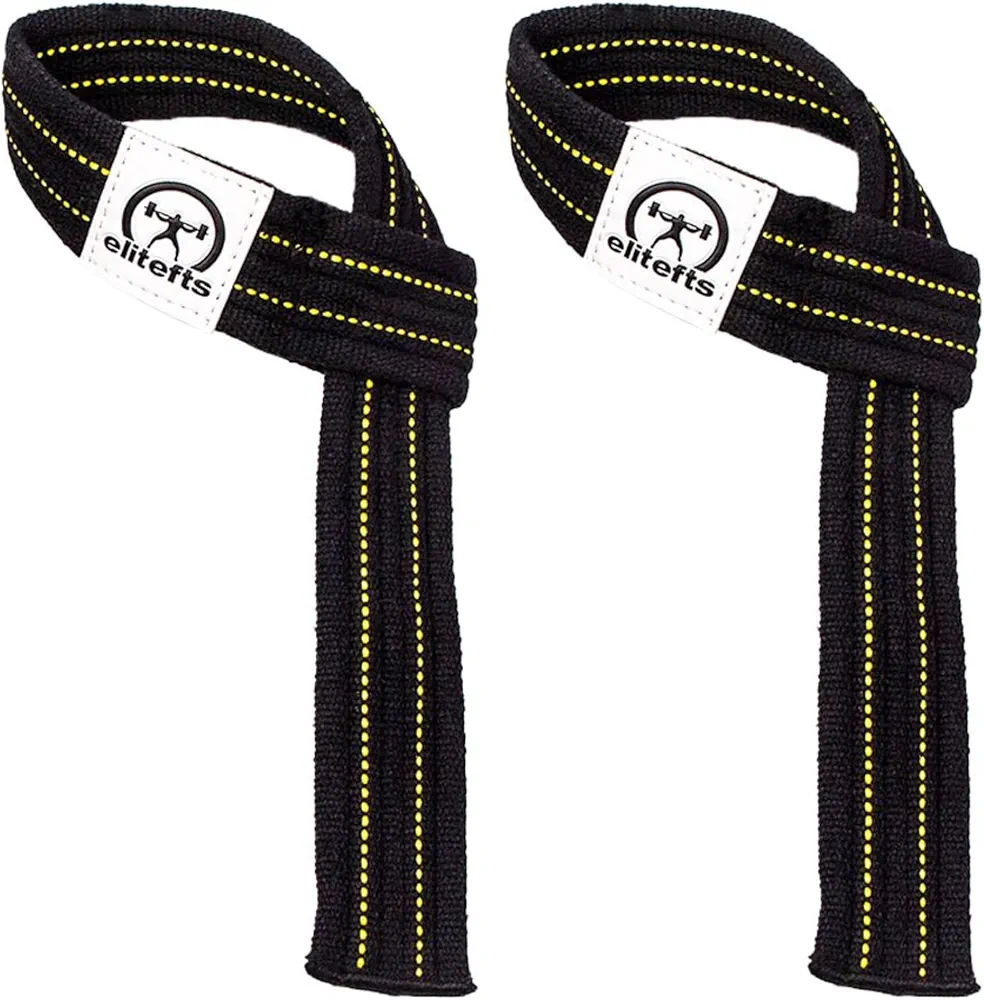 EliteFTS 25" Yellow Jacket Wrist Strap Black/Yellow Lines - Lifting Wrist Straps for Weightlifting, Bodybuilding, Powerlifting, Strength Training, & Deadlifts
