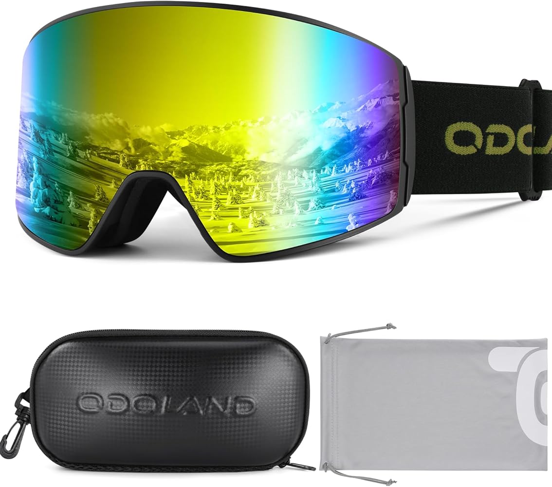 Odoland Ski Goggles, UV Protection Snowboard Goggles Anti-Fog Cylindrical Snow Goggles with Case for Men Women & Youth