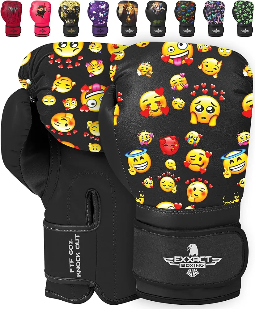 Exxact Sports Knockout Youth Boxing Gloves for Kids (3-10 Years) with Padded Protection and Wrist Support, Durable Engineered Leather Kids Boxing Gloves for Boys and Girls