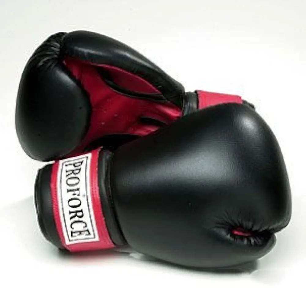 ProForce Leatherette Boxing Gloves - Black with Red Palm - Black - 12 oz.