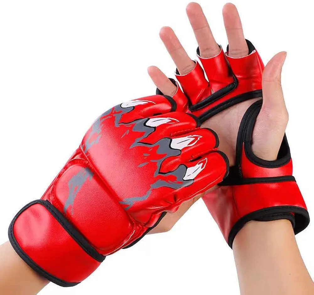 Enhanced Half-Finger Boxing Gloves MMA UFC Punching Bag Gloves with Adjustable Velcro Wrist Band (Size: M&L
