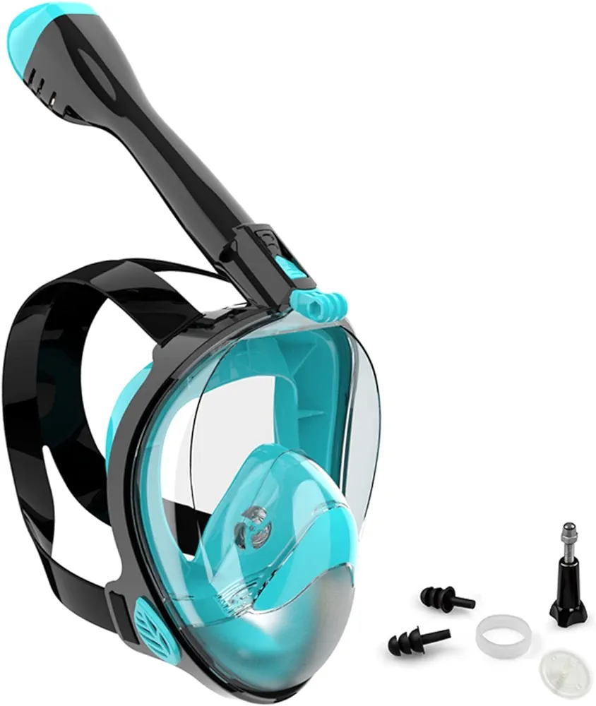 Full Face Snorkel Mask, Diving Mask for Kids and Adults,180° Panoramic View Snorkel Mask with Camera Mount, Safe Breathing, Anti-Leak&Anti-Fog