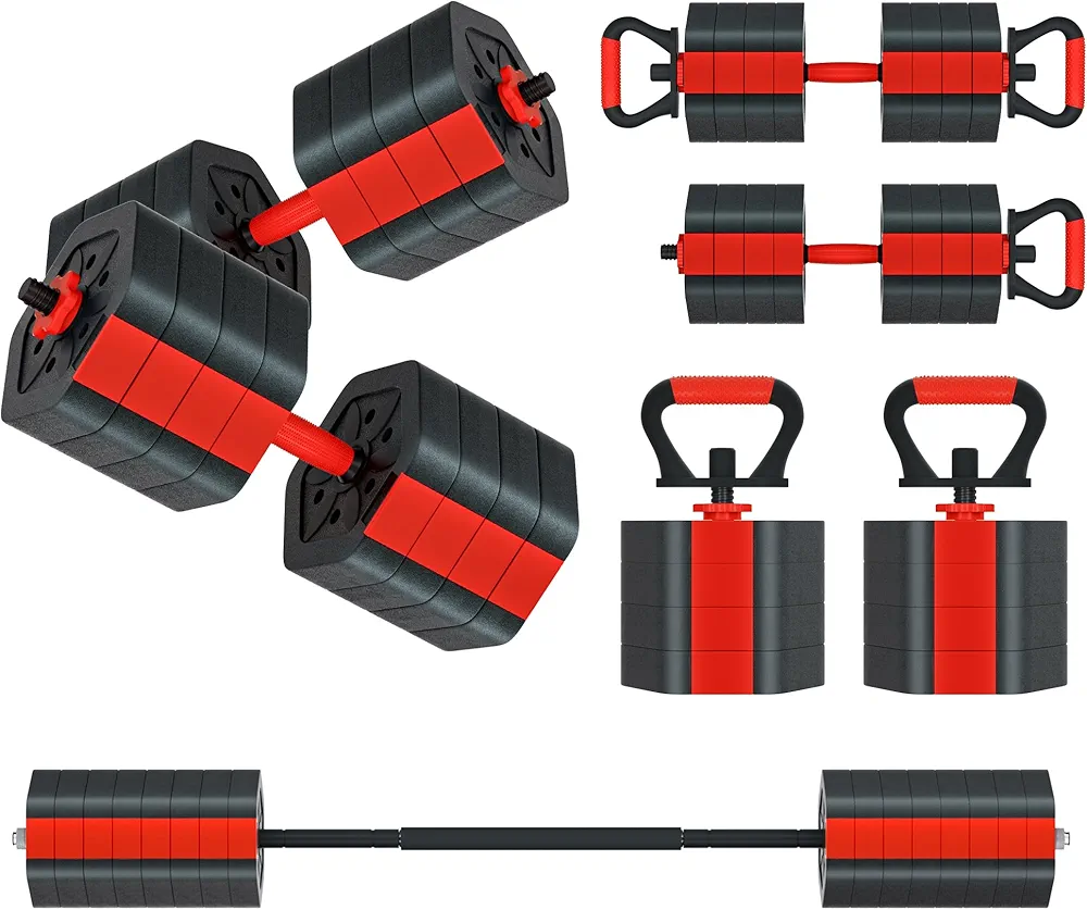 VIVITORY Dumbbell Sets Adjustable Weights, Free Weights Dumbbells Set with Connector, Non-Rolling Adjustable Dumbbell Set, Barbell Weights Set for Home Gym, Hexagon, Cement Mixture