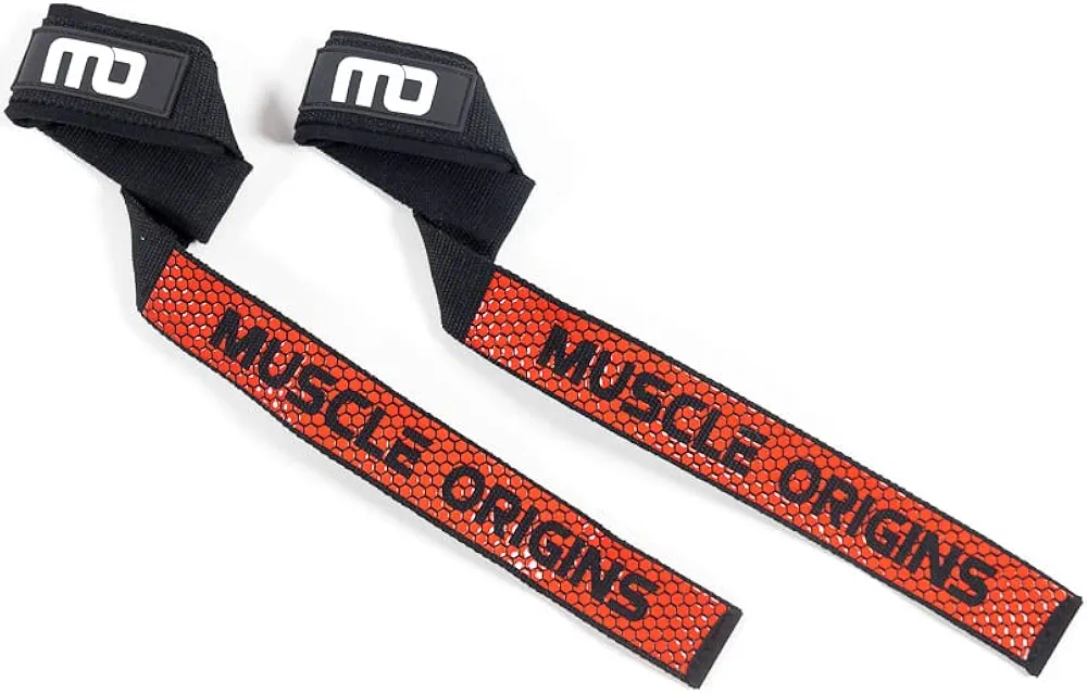 Lifting Wrist Straps for Weighlifting, Bodybuilding, Powerlifting, Deadlifts & Strength Training - Padded Neoprene with 15 Inch Polyester Cotton and Anti-Skid Silicone Grips - Red