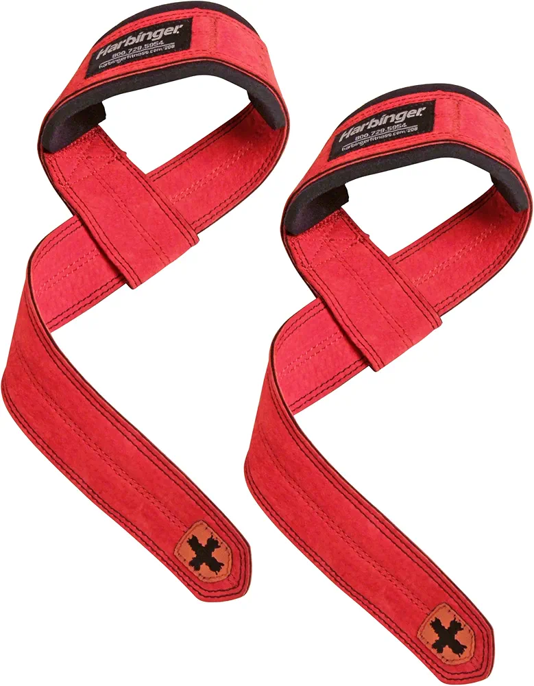 Harbinger Padded Leather Lifting Straps, Unisex, Red