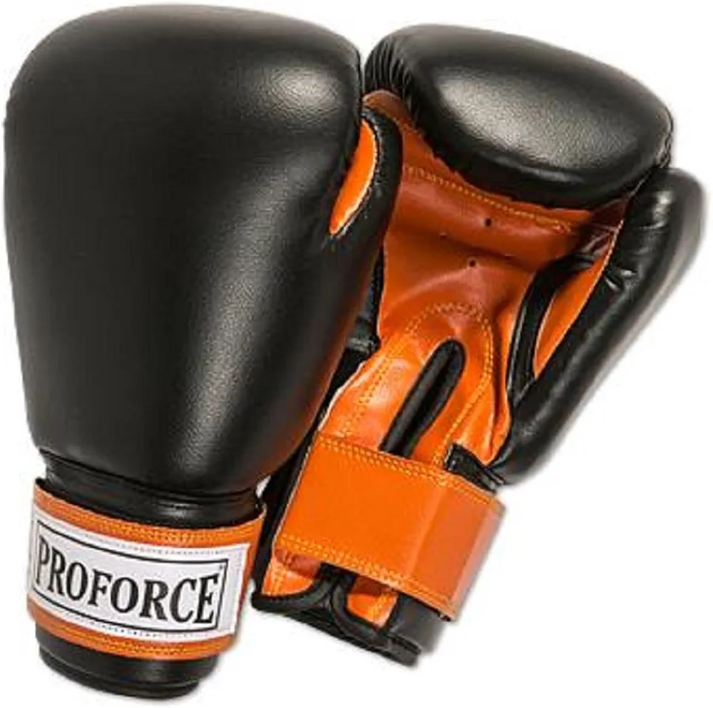 Proforce Leatherette Boxing Gloves with White Palm (Black/Orange, 12 oz.)