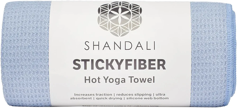 Shandali Hot Yoga Towel - Stickyfiber Yoga Towel - Mat-Sized, Microfiber, Super Absorbent, Anti-Slip, Injury Free, 24" x 72" - Best Bikram Yoga Towel - Exercise, Fitness, Pilates, and Yoga Gear