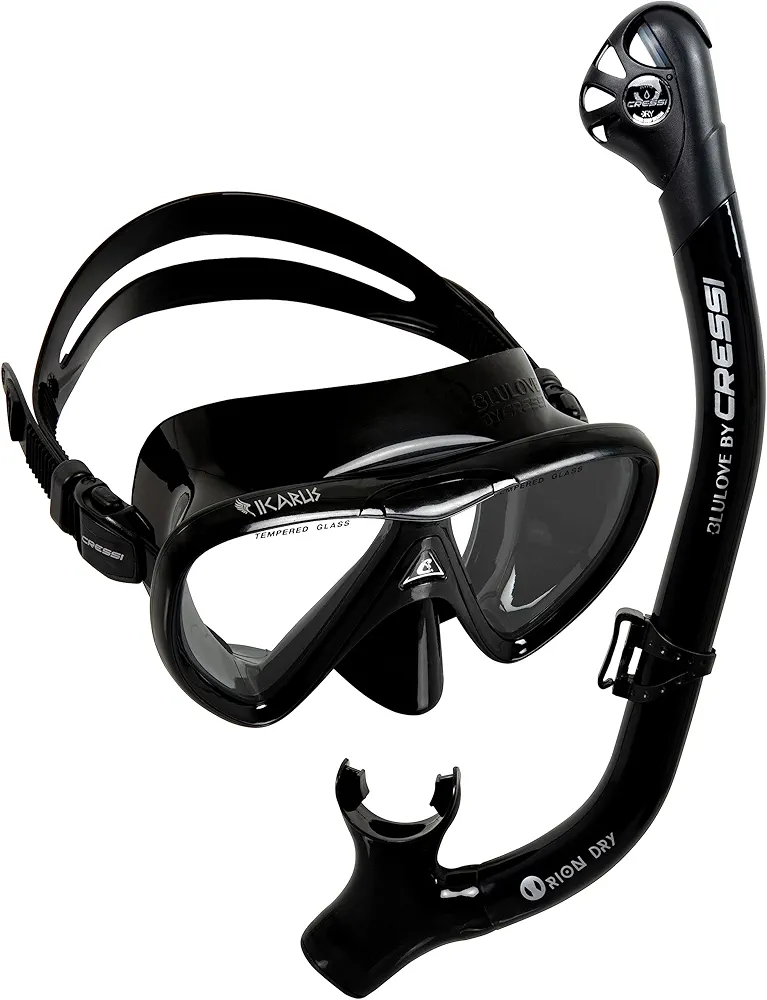 Cressi Adult Snorkeling Kit, Mask & Dry Snorkel - Quality Equipment for Discovering The Underwater World - Ikarus & Orion Dry: Designed in Italy