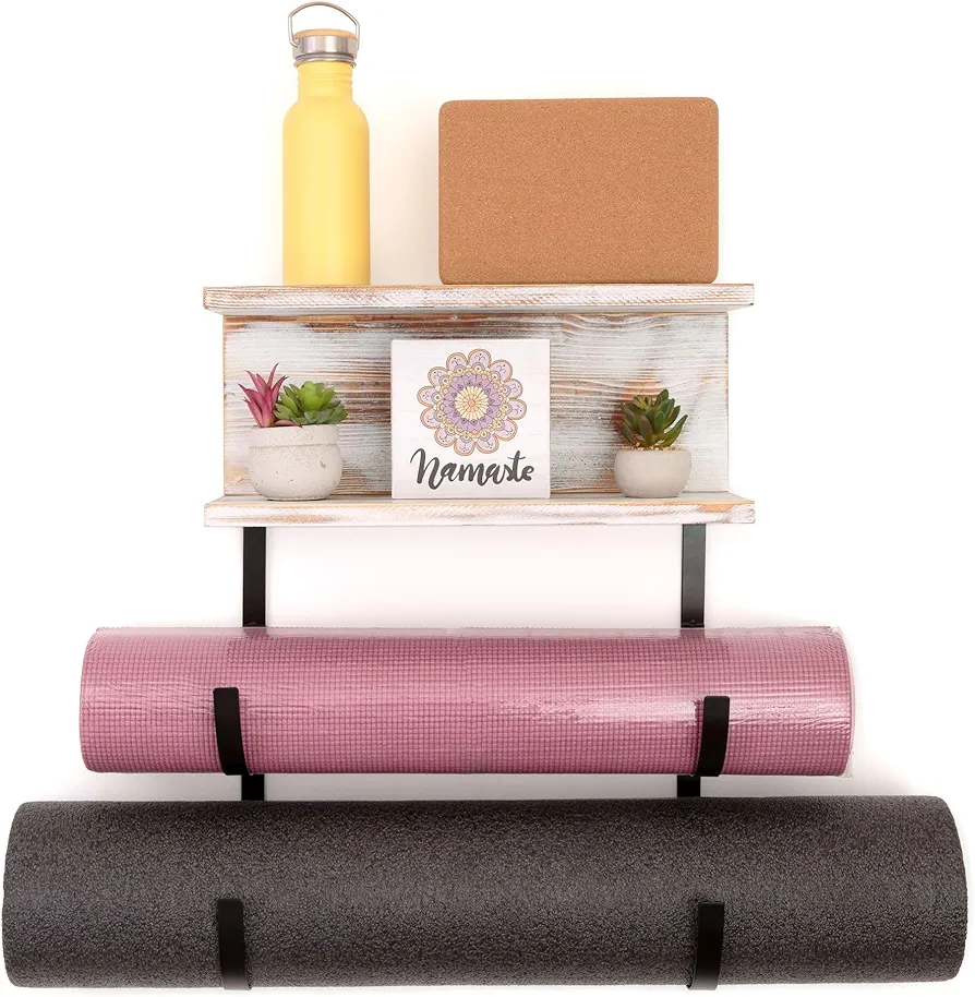 Premium Yoga Mat Holder Wall Mount - Made of Solid Wood | Decorative Yoga Mat Storage Rack for Home Gym Storage | Versatile, Easy-to-Assemble Yoga Mat Hanger | Durable and Functional Yoga Mat Rack