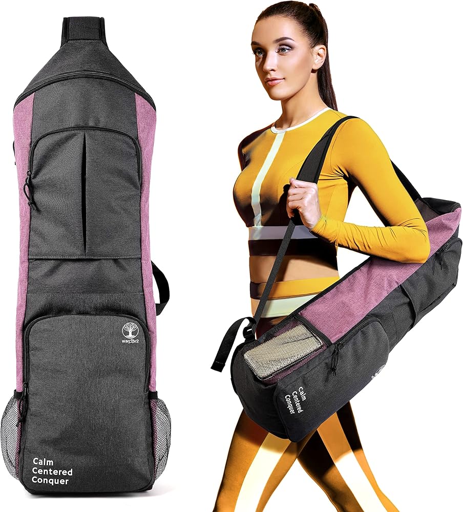 Yoga Mat Bag Carrier - Large Pockets & Water Bottle Holders. Yoga Backpack Fits 0.5" Thick x 26" Wide Mats. Hands-Free, Left-Right Switchable, Yoga, Gym, Cycling
