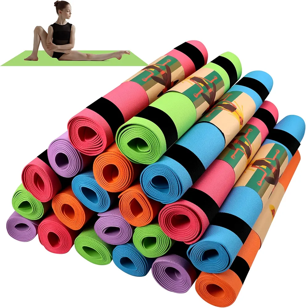Nuanchu 20 Pcs Yoga Mats Bulk for Kids 60 x 24 x 0.12 Inch Children Yoga Mats with 20 Pcs Carrying Straps Kid Exercise Mat Non Slip Soft Fitness Mats for Kids Toddler Yoga Class Gym Home Workout