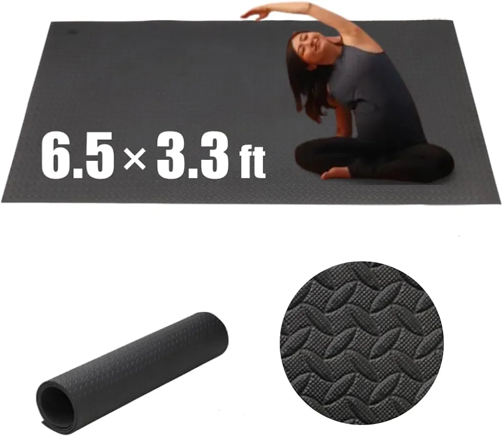 Large Yoga Mat, 7' x 3' x 1/4 inch 7 mm Extra Thick Home Workout Floor Mat for Men and Women Japard, Non-Slip Barefoot Exercise Mat for Cardio Pilates Fitness Black