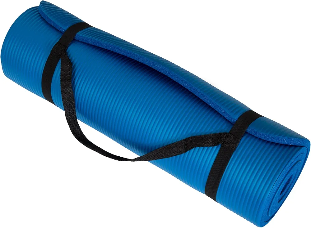 Yoga Mat - Thick Double-Sided Foam Gym and Workout Equipment - Padded Fitness Surface for Pilates with Carrying Strap by Wakeman