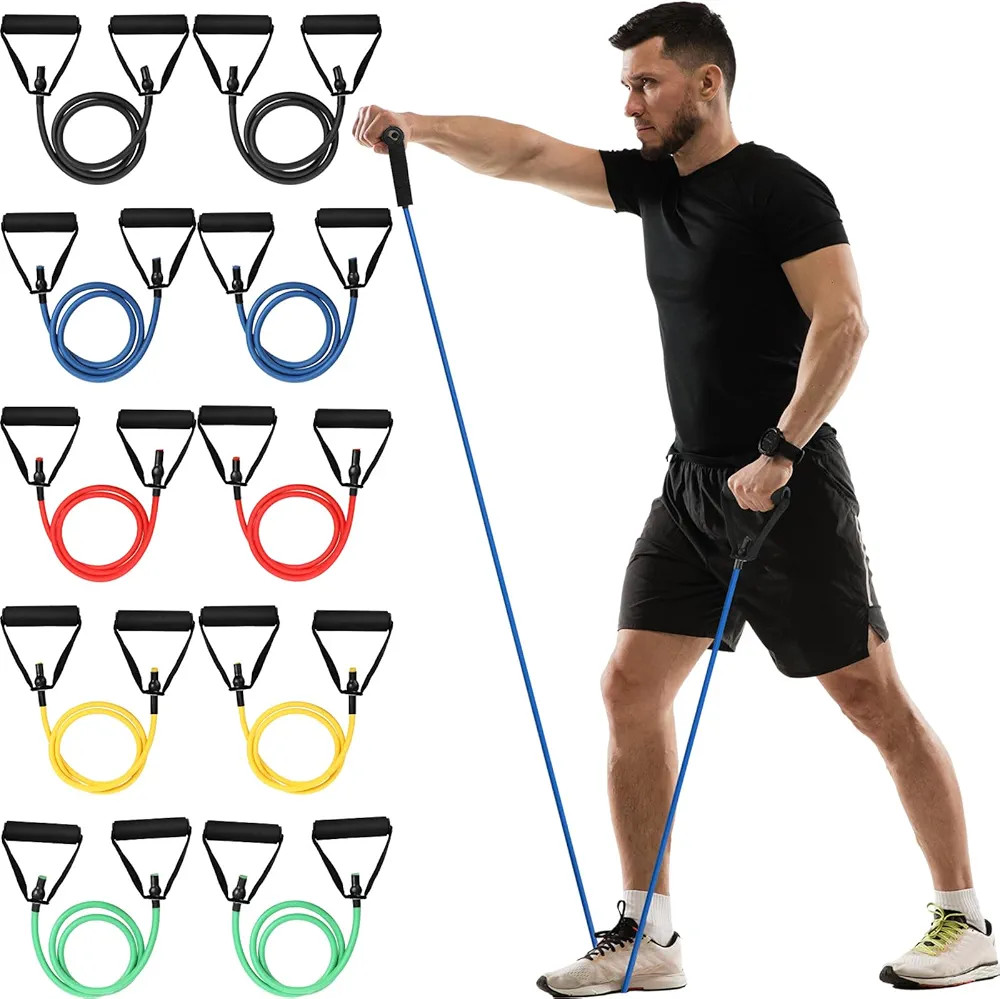 Shappy 10 Pcs Resistance Bands with Handles Exercise Tube Band Exercise Bands Resistance Bands Set Stretch Bands for Exercise Woman Man Training Physical Therapy Workouts Fitness