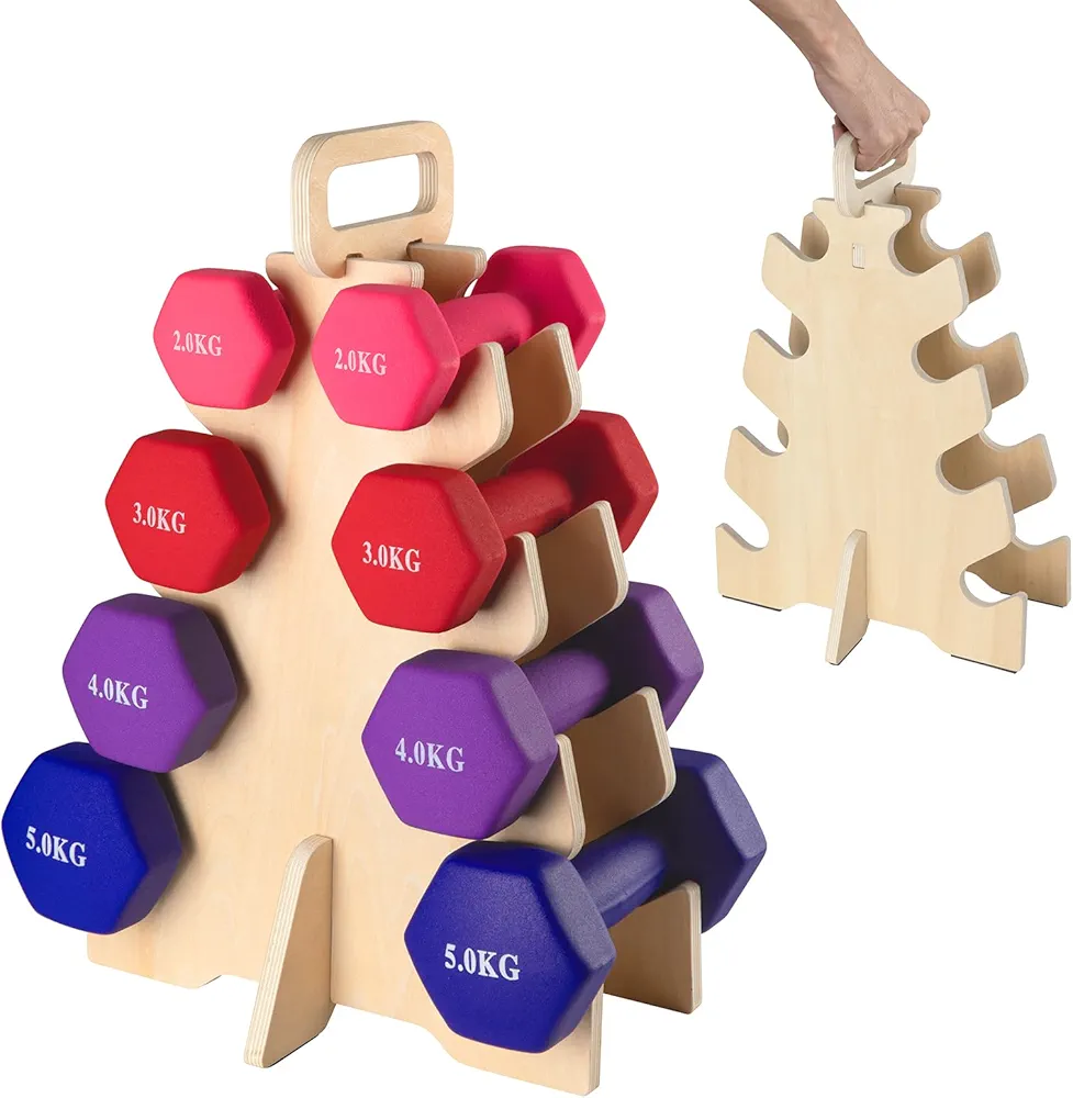 Wood Small Dumbbell rack(Dumbbells not included), Weight Stand for Dumbbells Dumbbell Rack Stand Only, Strength Training Dumbbell Rack with Handle, for Home Gym Workout.