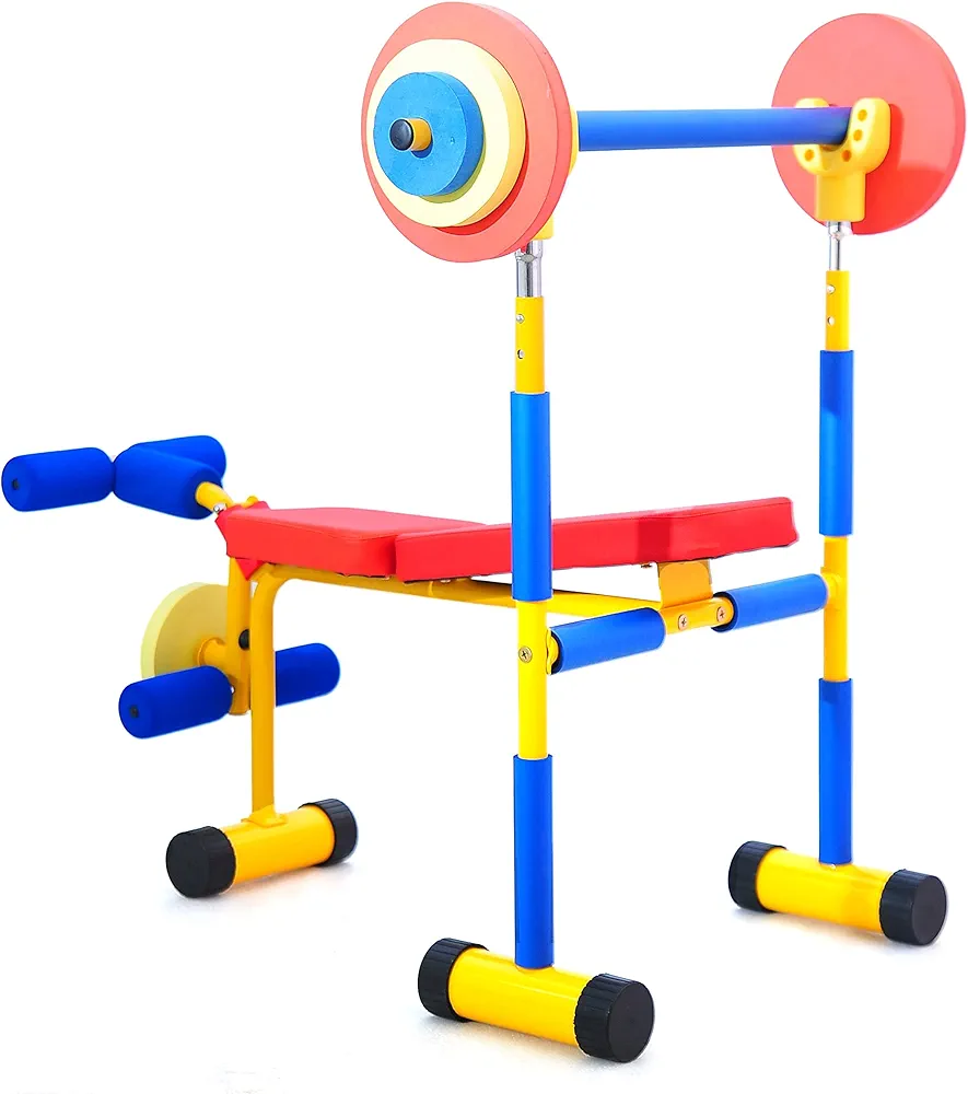 Kids Weight Bench Set Toddler, Children's Play Workout Equipment for Beginner Exercise, Weightlifting, Powerlifting for Boys and Girls