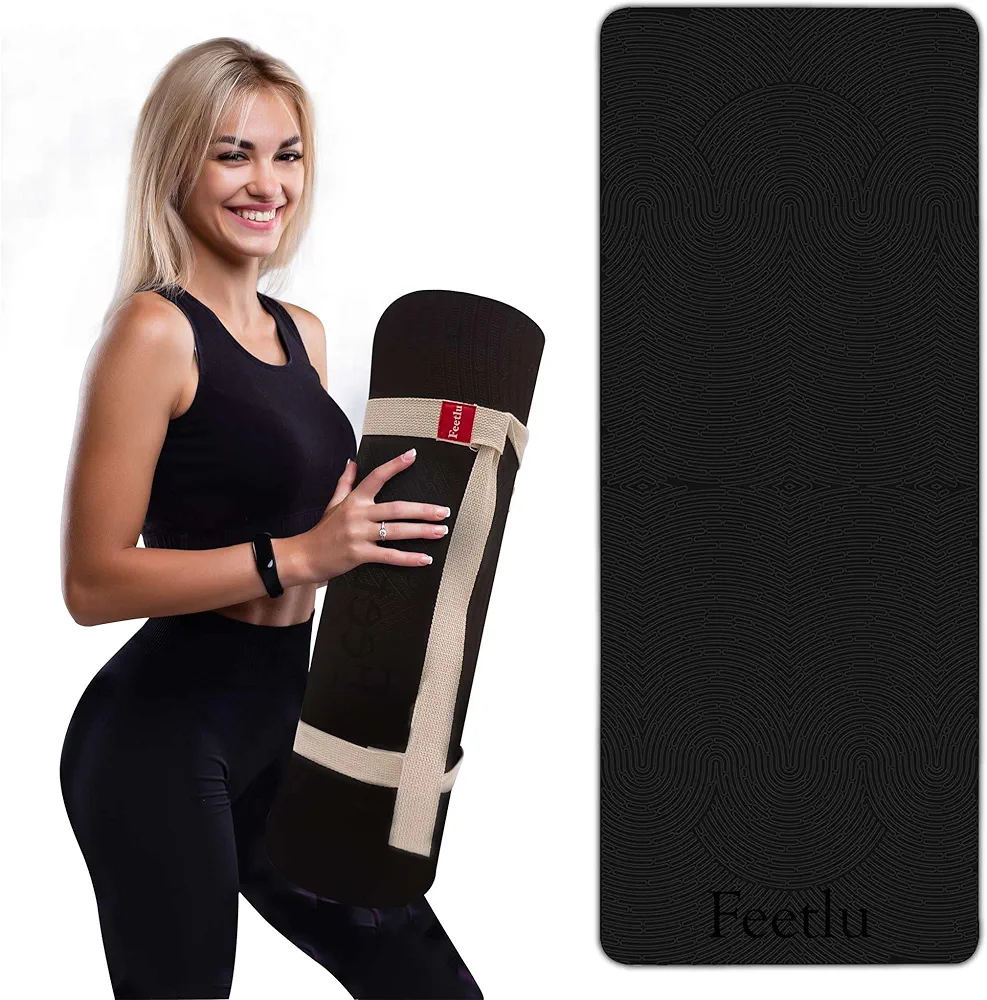 Yoga Mat with Strap – 10mm & 12mm Thick Yoga Mat, Non-Skid Dual Surface Workout Mat, Eco-Friendly POE Yoga Mats for Women Men Kids, Perfect Exercise Mat for Pilates, Yoga, and Floor Workouts, Includes Carrying Strap.