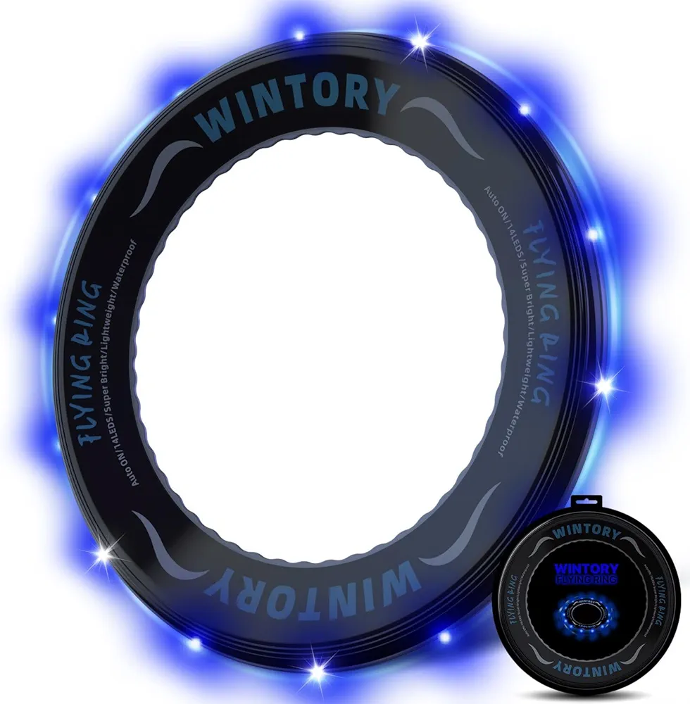 Light Up Flying Disc Toy for Kids&Adults, 9.6 inch &14 LEDs Glow Flying Disc Toys, Fly in an Arc Soft Flying Disc for Indoor/Outdoor Games Birthday&Camping Gifts for Boys & Girls (Blue Light)