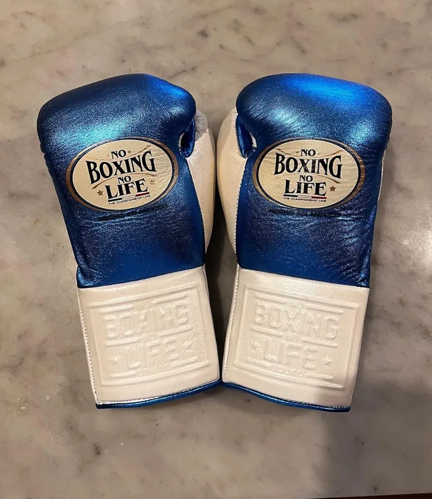 no Boxing no Life Boxing Gloves Shiny Blue and White Color