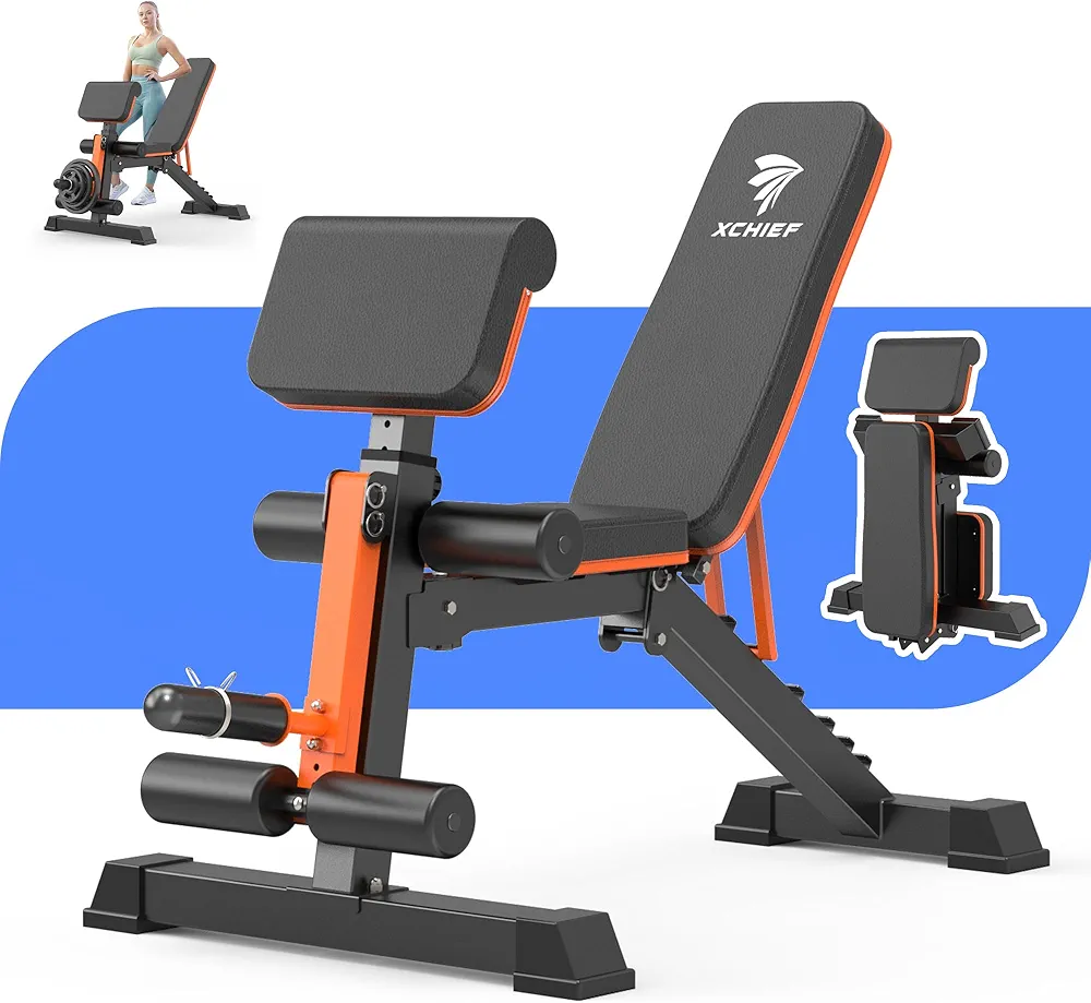 Adjustable Weight Bench - 1000LBS Heavy Duty Foldable Workout Bench Press with Leg Extension and Preacher Pad, Flat/Incline/Decline, Sit Up Bench for Full Body Strength Training at Home Gym