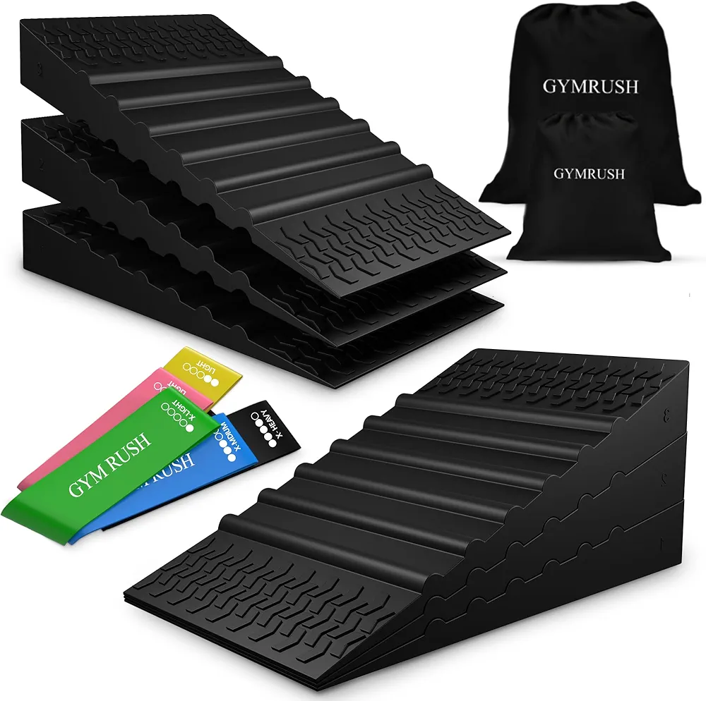 Squat Wedge Block 6PCS Resistance Bands 5PCS, Adjustable Non-slip Rubber Squat Wedge, Weight Lifting, Deadlift Squat, calf strecther, Improve Mobility Balance And Strength Performance