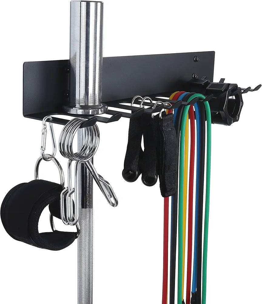 Gym Storage Rack Resistance Band Rack Wall Mount Barbell Rack Heavy Duty Home Gym Storage Rack for Gym Equipment, Exercise Bands, Lifting Belts and Jump Ropes, Gym Accessories