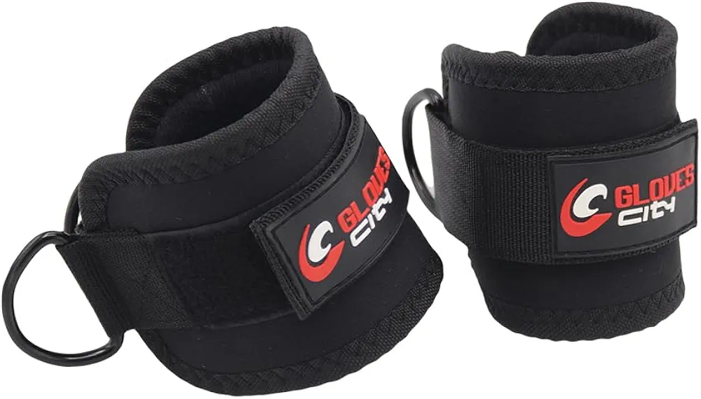 Weight Lifting Stainless D Ring Ankle Strap for Cable Machine | Gym Leg Workout Exercise Kickback Ankle Strap M/O Neoprene in Black in 1 Pair Pack