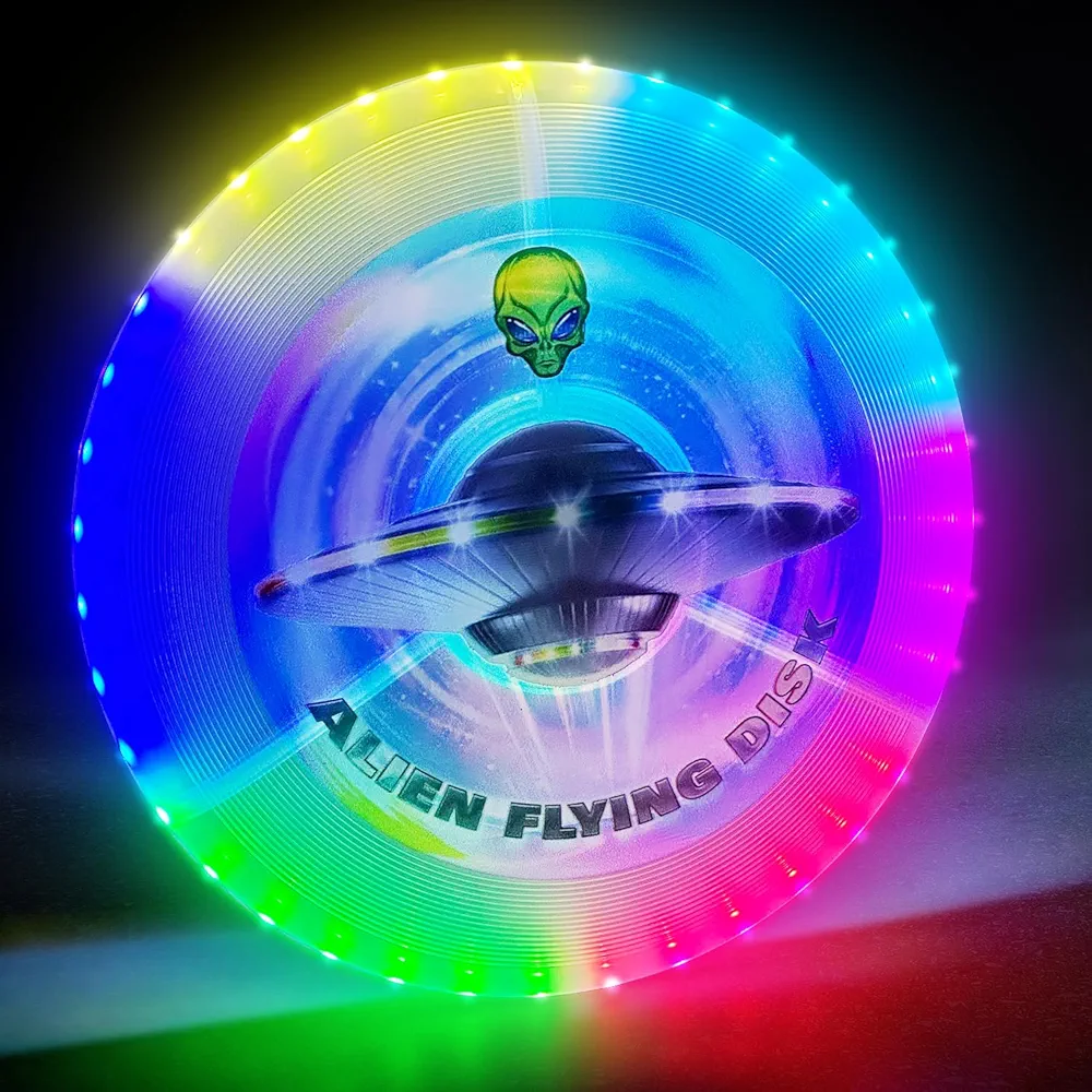LED Light Up Flying Disc with Millions of Colors, 12 Lighting Modes, Rechargeable, Glow in the Dark Waterproof Outdoor Sports for Teen Boys Family Kids Beach Lawn Yard Camping Games for Adults