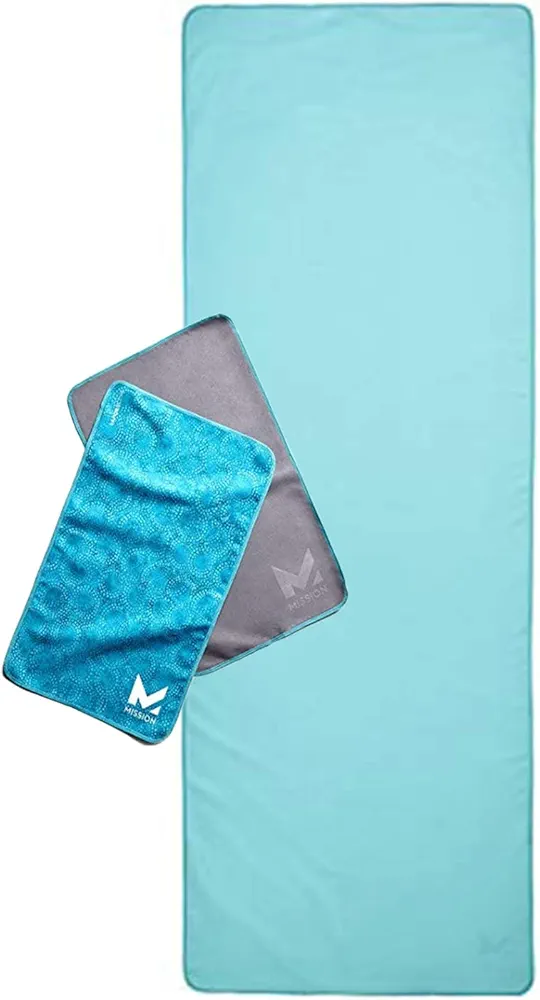MISSION VaporActive Non Slip Excercise Mat for Yoga, Pilates, Stretching, Floor & Fitness Workouts Mat Towel/Cover and 2 Hand Towel Bundle (3 Items Bundle)