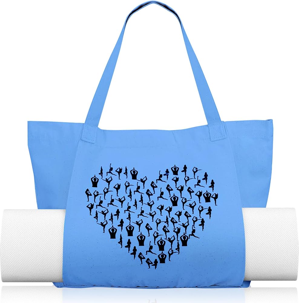 Saintrygo Yoga Mat Tote Pilates Bag Canvas Tote Bag with Yoga Mat Carrier Pocket Yoga Mat Carrier for Women Pilates Gym