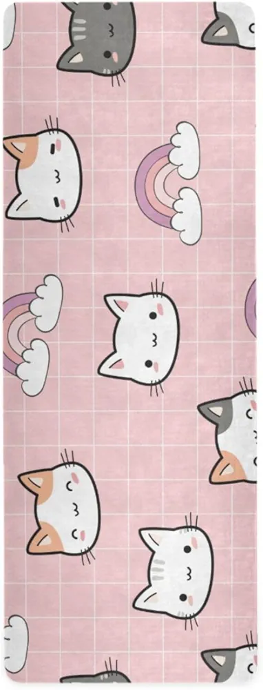CEBUGI Non-Slip Yoga Mat For Women/Men Anti-Tear Exercise Mat With Storage Bag For Yoga Pilates Floor Workout At Home And Gym,Cute Kitty Head