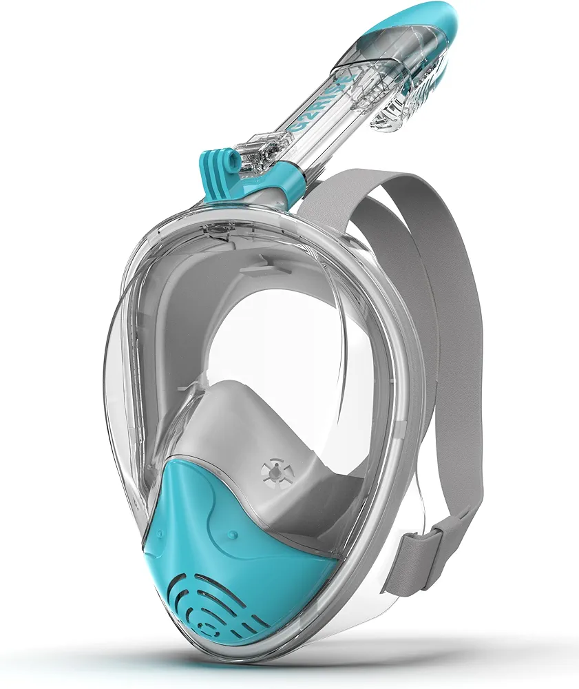 G2RISE Full Face Snorkel Mask Adults Snorkeling Set Gear with Detachable Camera Mount, Safe Breathing, Anti Fog & Anti Leak (Grey Blue,XL)
