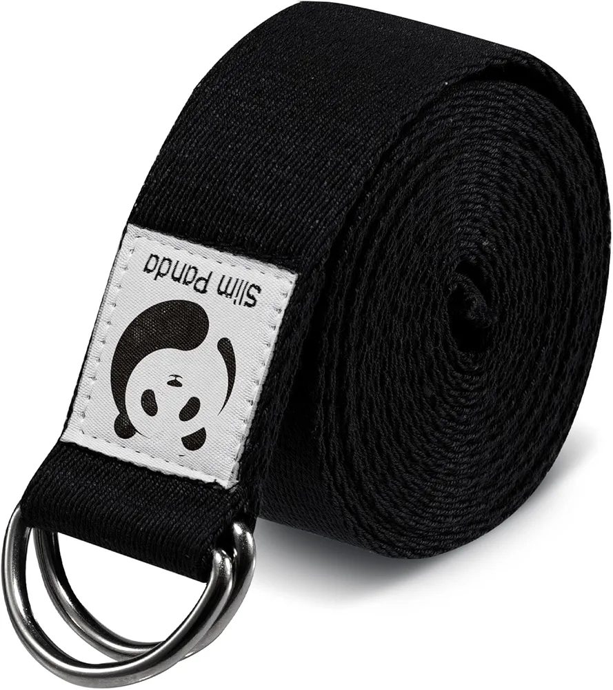 Slim Panda Yoga Strap for Stretching, (10+ Colors,6 Feet/8 Feet) Yoga Bands with Adjustable D-Ring Buckle, Cotton Yoga Belt for Fitness, Yoga, Pilates, Physical Therapy, Improve Flexibility