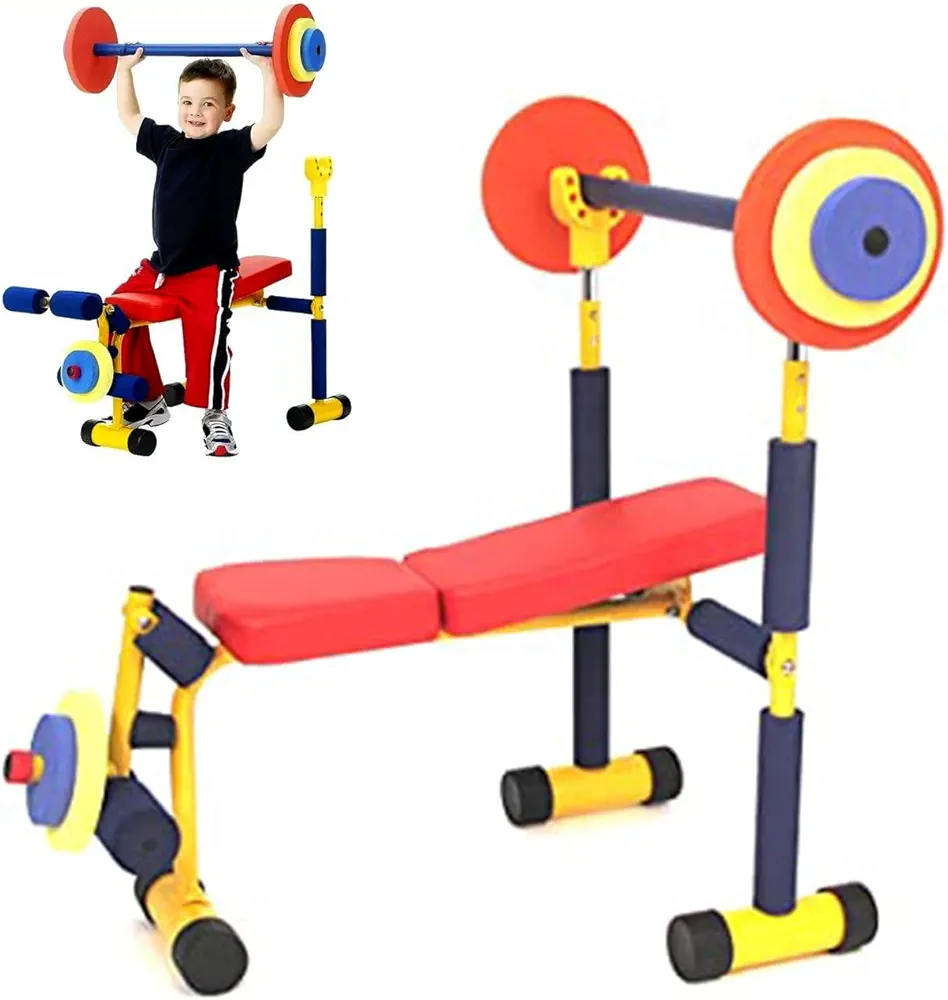 Fun and Fitness Exercise Equipment for Kids, Kids Weight Bench Toddler Weight Lifting Set Suitable for 3 to 8 Years Old Kids